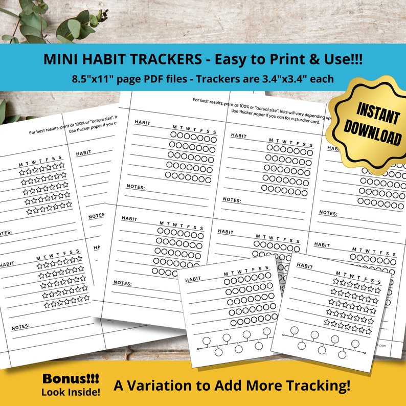 Tracker Cards.pdf Printable Habit Tracker Index Cards Mini 3.4x3.4 Inches Weekly Daily ...