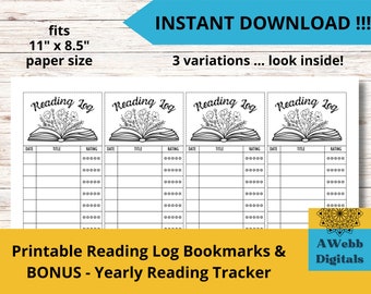 Printable Reading Log Bookmark for Book Lovers