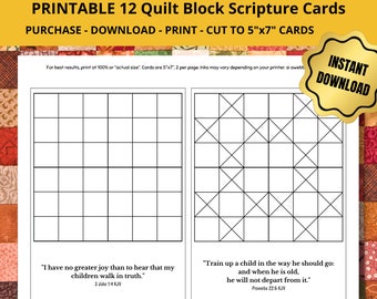 Printable Quilt Block Coloring Pages with KJV Scripture Cards | Christian Gift for Women | Family Activity | 5x7 PDF Instant Download