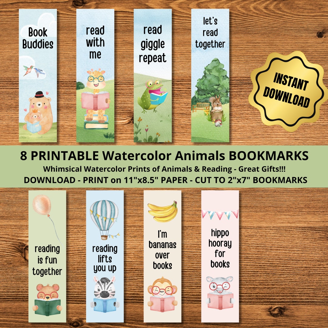 Printable Watercolor Bookmarks Animals for Young Kids Whimsical Cute Bear Giraffe Frog Squirrel ...