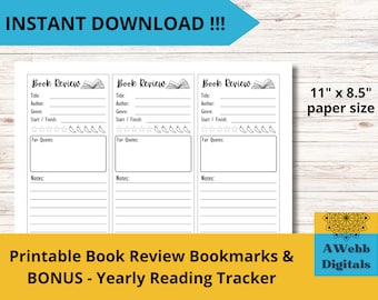 Printable Book Review Bookmarks for Women