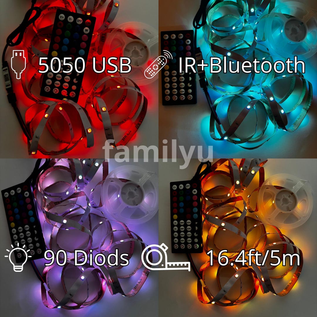 Smart LED Strip Light 5050 - 16.4ft (5m), 90 Leds, Bluetooth, Remote ...