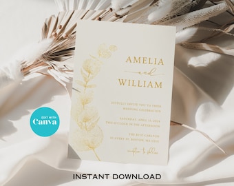 Gold Wedding Invitation Template, Modern Wedding Invitation Template Download, Editable Wedding Invite Template, Wedding Invitation Template