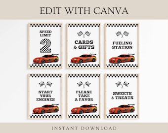 Two Fast Birthday Sign Bundle: Race Car Party Decor (Digital Download)