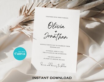 Minimalist Wedding Invitation Template, Simple Wedding Invitation Template Download, Editable Wedding Invitation, Modern Wedding Invitations