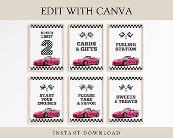 2 Fast Birthday Party Sign Bundle: Race Car Theme (Digital Download)