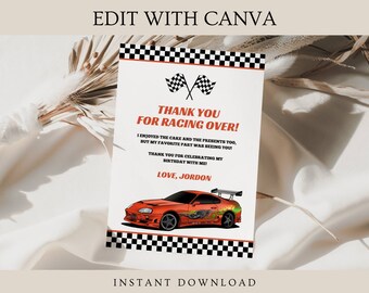Two Fast Birthday Thank You Card: Race Car Party (Digital Download)
