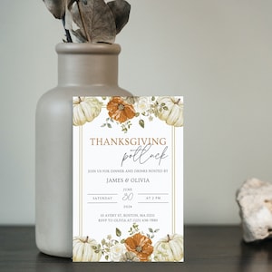 Friendsgiving Invitation Templates, Thanksgiving Dinner Invites, Thanksgiving Potluck Invitation Template, Editable Friendsgiving Invitation image 9