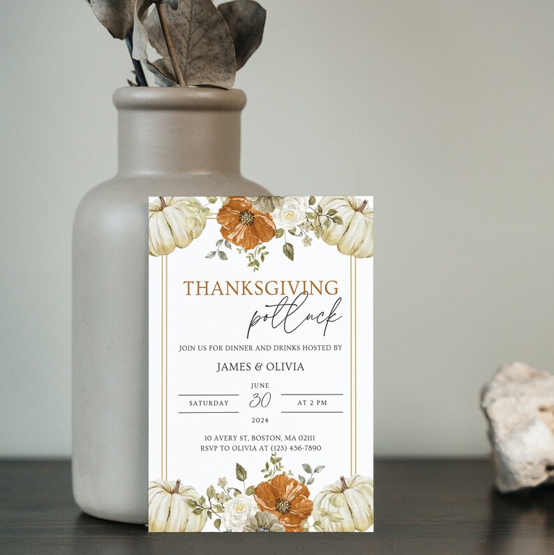 Friendsgiving Invitation Templates, Thanksgiving Dinner Invites, Thanksgiving Potluck Invitation Template, Editable Friendsgiving Invitation image 9