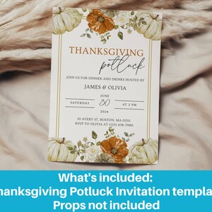 Friendsgiving Invitation Templates, Thanksgiving Dinner Invites, Thanksgiving Potluck Invitation Template, Editable Friendsgiving Invitation image 5