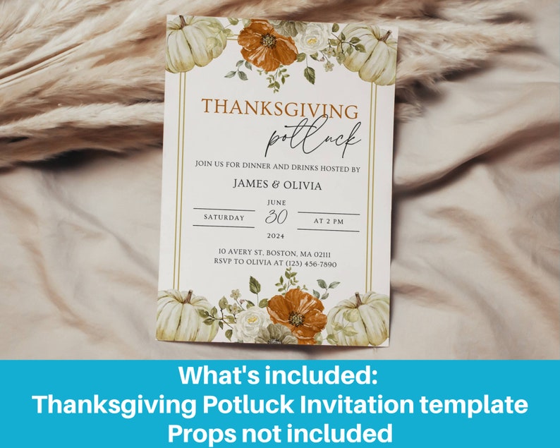 Friendsgiving Invitation Templates, Thanksgiving Dinner Invites, Thanksgiving Potluck Invitation Template, Editable Friendsgiving Invitation image 5