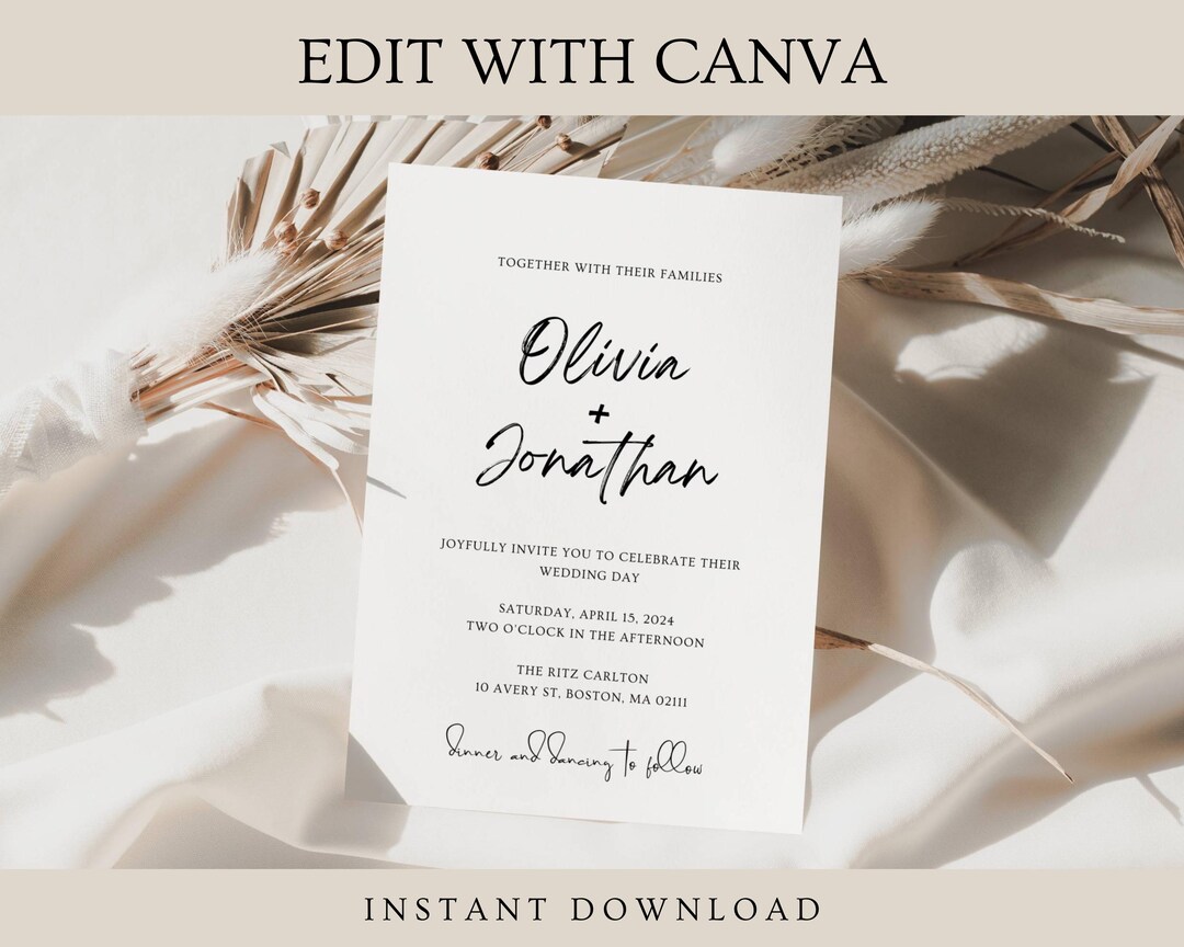 Minimalist Wedding Invitation Template: Simple Modern Design (digital ...