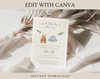 Boho Baby Shower Einladung Vorlage: Minimalistisches Design (Digitaler Download)