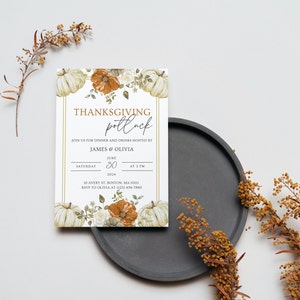 Friendsgiving Invitation Templates, Thanksgiving Dinner Invites, Thanksgiving Potluck Invitation Template, Editable Friendsgiving Invitation image 8