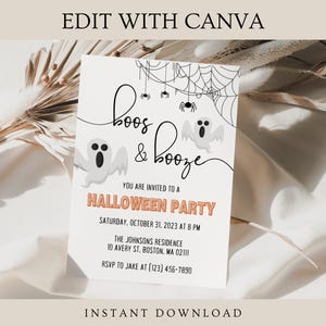 Faire-part d'Halloween, modèle d'invitation à une fête d'Halloween, carte de fête d'Halloween, faire-part numérique pour Halloween, huées et alcools