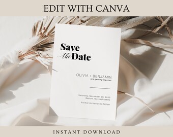 Minimalistische Save The Date Vorlage: Bearbeitbare Hochzeitskarte (Digitaler Download)