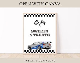2 Fast Birthday Sweets & Treats Sign: Race Car Party Decor (Digital Download)