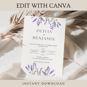 Lavender Wedding Invitation Template, Floral Wedding Invitation Template Download, Editable Modern Wedding Invitation,Wedding Invitation Set