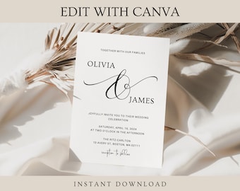 Elegante Hochzeitseinladung - Vorlage: Modernes Design zum Ausdrucken (Digitaler Download)