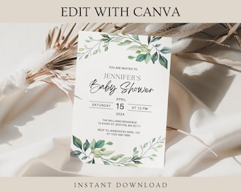 Eucalyptus Baby Shower Invitation: Greenery, Gender Neutral (Digital Download)