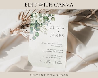 Hochzeitseinladung: Grünes Blumendesign (Digitaler Download)