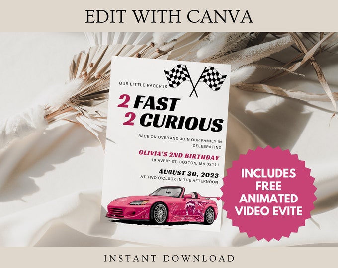 Two Fast 2 Curious , Car Theme ,two Fast Birthday , Pink , - Etsy