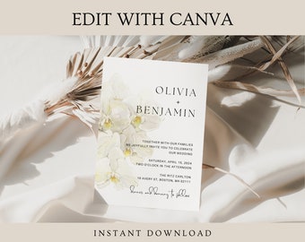 Orchideen Hochzeitseinladung, Vorlage für Hochzeitseinladung: Blumenmuster, Minimalistisches Design (Digitaler Download)