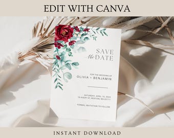Floral Save The Date Vorlage: Bearbeitbare Hochzeitskarte (Digitaler Download)