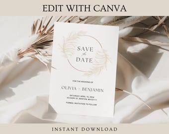 Boho Save the Date Template: Minimalist Wedding Invitation (Digital Download)