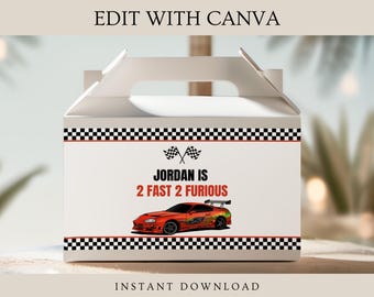 Two Fast Birthday Gable Box Vorlage: Rennauto Party (Digitaler Download 6,25x3,5 Zoll)