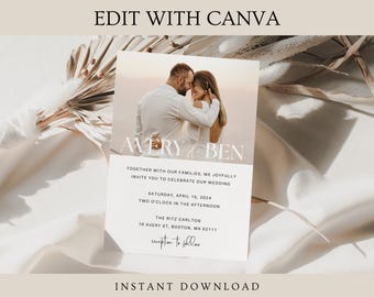 Minimalistische Hochzeitseinladungsvorlage: Moderne bearbeitbare Einladung (Digitaler Download)