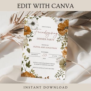 Friendsgiving, Friendsgiving Invitation Template,Thanksgiving Potluck Invite, Thanksgiving Invitation Digital, Editable Friendsgiving Invite