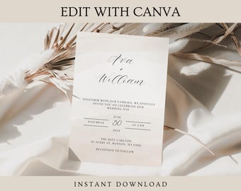 Aquarell Hochzeitseinladung: Beiges Minimalistisches Design (Digitaler Download)