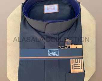 AL-ASEEL Summer Thobe Jubba in Black | Flat Sleeve | Extra Button Layer |  ثوب الأصيل