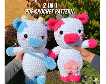 2 in 1 Cow Crochet Pattern (2 in 1 crochet cow pattern, standing cow crochet, amigurumi cow with udders, standing cow pattern)