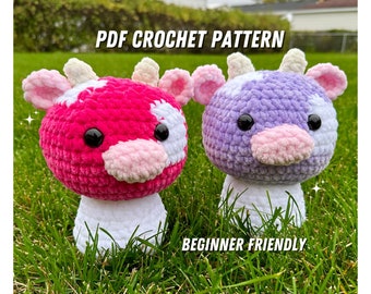Mushroom Cow Crochet Pattern (cow in shape of mushroom crochet pattern, mushroom cow amigurumi, unique amigurumi cow, fun crochet cow)