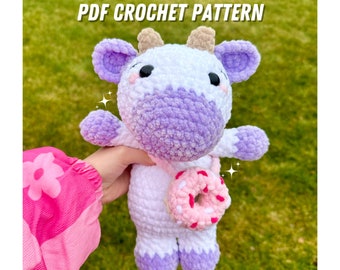 Patrón de Ganchillo - Patrón de Donut de Vaca, Vaca de Pie, Patrón de Ganchillo de Vaca, Accesorio de Donut, Patrón de Ganchillo de Vaca Amigurumi, Vaca Láctea