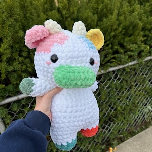 Handmade Cow Rainbow Crochet Plush, Jumbo Rainbow Cow Crochet Plush, Fun Cow Plush Gift, Cute Cow Plush Gift - ready to ship!