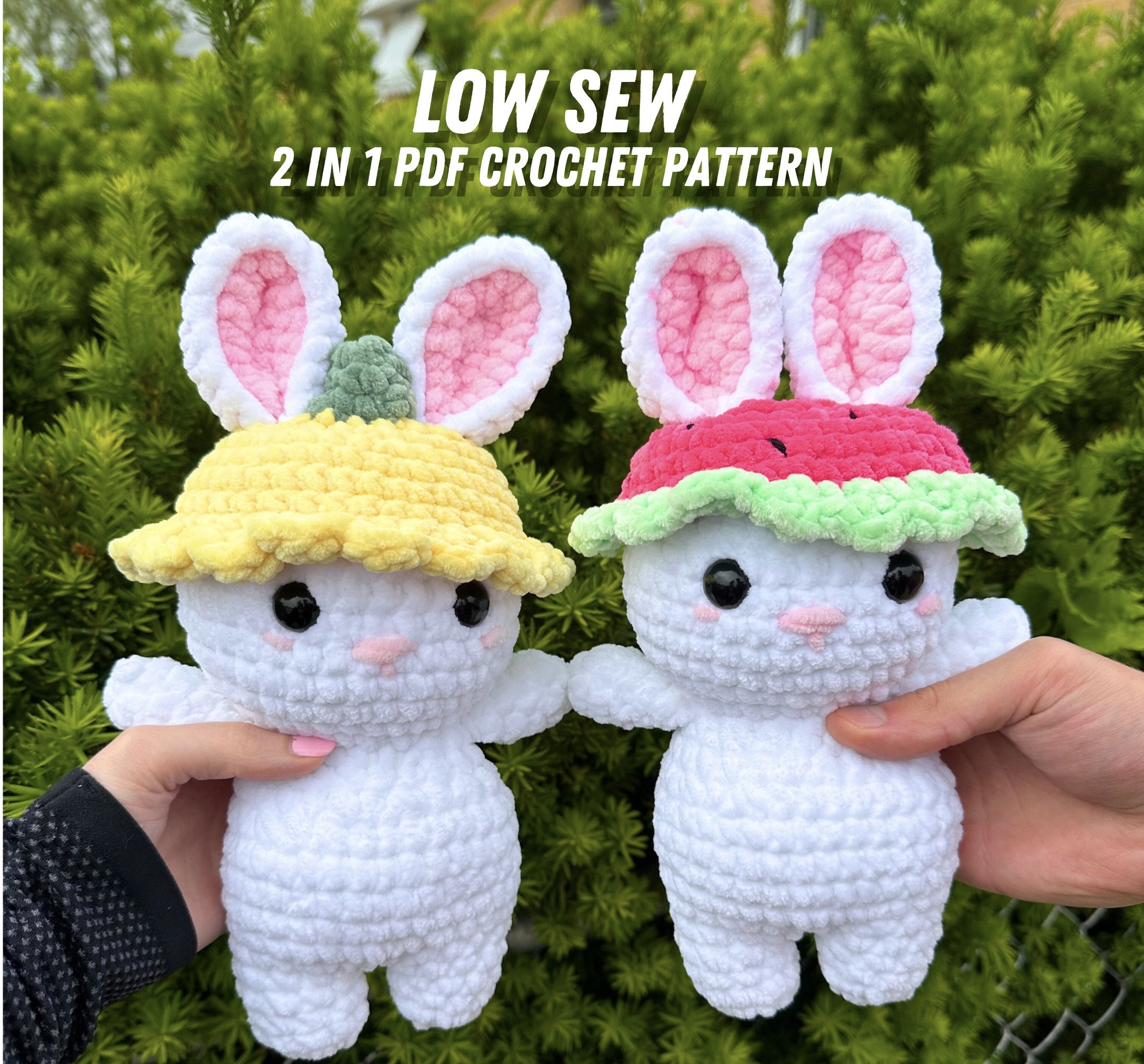 Low Sew Bunny Wearing Fruit Hats Crochet Pattern (2 in 1 Fruit Hat Bunny  Crochet Pattern, Amigurumi Bunny Crochet Pattern, Low Sew Rabbit) - Etsy, image size:2177x2025