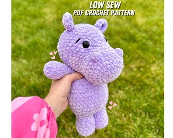 Low Sew Hippo Crochet Pattern (hippo pattern, crochet hippo pattern, hippopotamus crochet, hippo amigurumi pattern, chubby hippo)