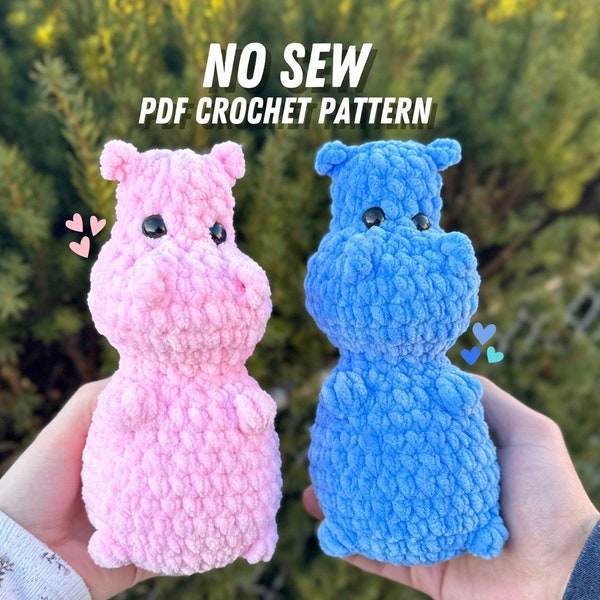 No Sew Hippo Pattern, NO-SEW Crochet Amigurumi PDF Pattern, Hippo Crochet Pattern, Beginner Friendly Crochet Hippo Pattern, Easy Crochet