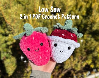 Patrón de crochet 2 en 1 de fresas cubiertas de chocolate con costura baja (patrón de crochet de fresas con costura baja, patrón de fresas cubiertas de chocolate)