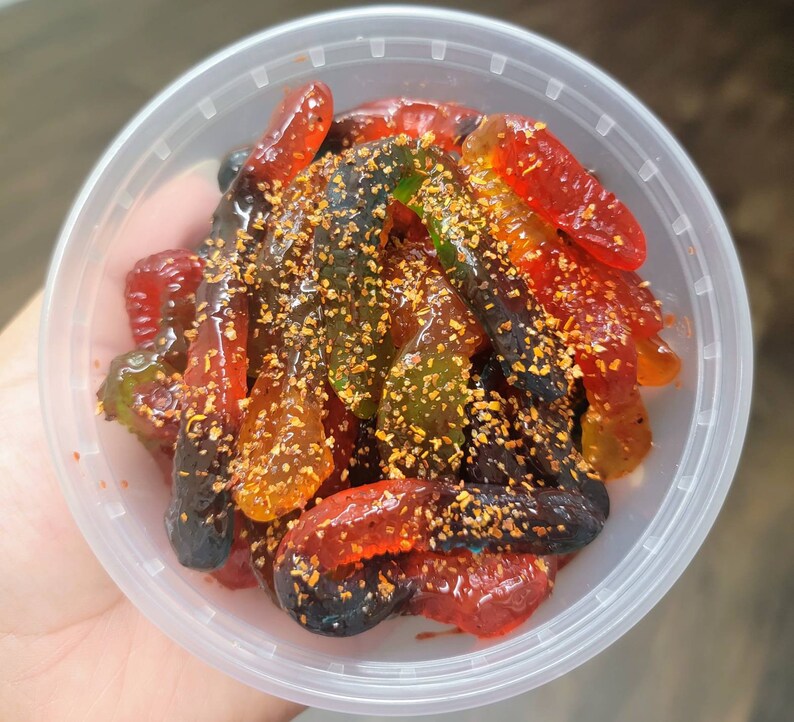 Gummy Worms Dulces Enchilados Flamin Hot Tropics Candy Etsy