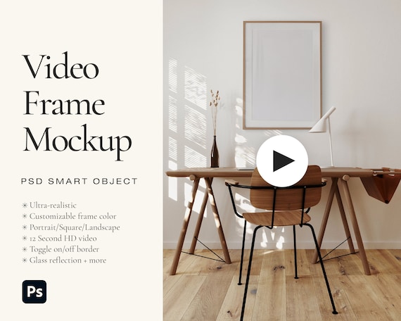 Video Frame Mockup, Animated Mockup, Video Template, Photo Frame Mockup, Digital Mockup, PSD Mockup, MP4, Portrait Frame Mockup