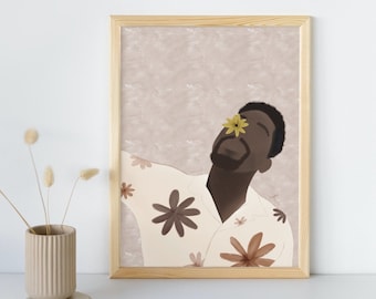 MENINO FLOR | Arte do menino negro | Arte do Homem Negro | Arte do Homem Africano | arte de parede com impressão de flores | Presentes para homens