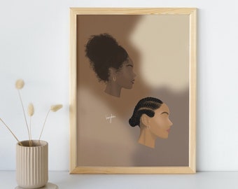 HER + HER | African American Art | Black Woman Wall Art | Feminine Wall Art | Black Girl Poster
