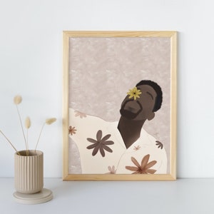 FLOWER BOY | Black Boy Art | Black Man Art | African Man Art | Flower Print Wall Art | Gifts for Men