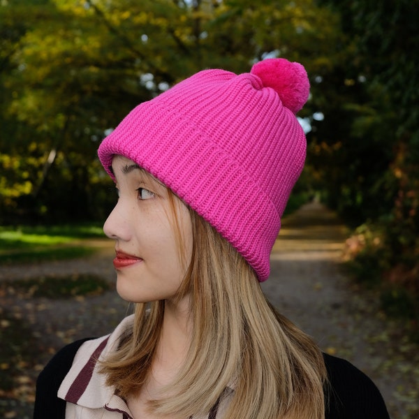 Mütze Wolle Wollmütze warme Wintermütze, Winter Warme Strickmütze Wolle Beanie, 100% Nachhaltig Merino, Fuchsia, Neon