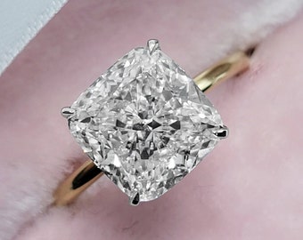 5.20 CT Ice Crushed Cushion Cut Ring, Engagement Wedding Ring, Moissanite Engagement Ring, Forever One, Square Cushion