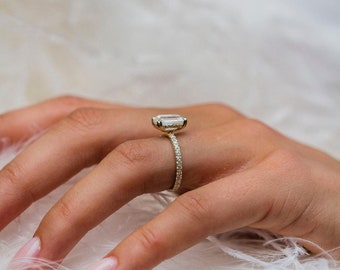 Anillo de moissanita de talla esmeralda de 2,50 CT, anillo de compromiso de moissanita, anillo vintage para mujer, regalo de aniversario de diamante esmeralda, alargado